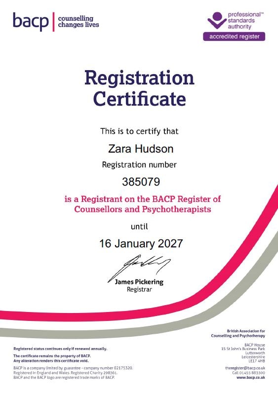 BACP registered member certificate